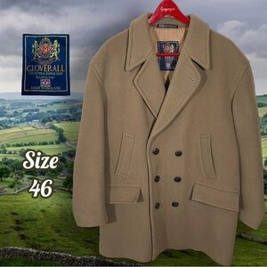 VTG Gloverall British Camel Double Breasted Lined Wool Alpaca Peacoat XL Size 46